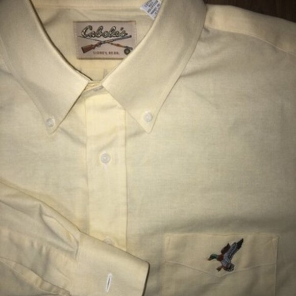 Cabelas Rare VTG Button Up Shirt 17.5 33 Yellow Long Sleeve Duck Hunting Shirt - Picture 1 of 7